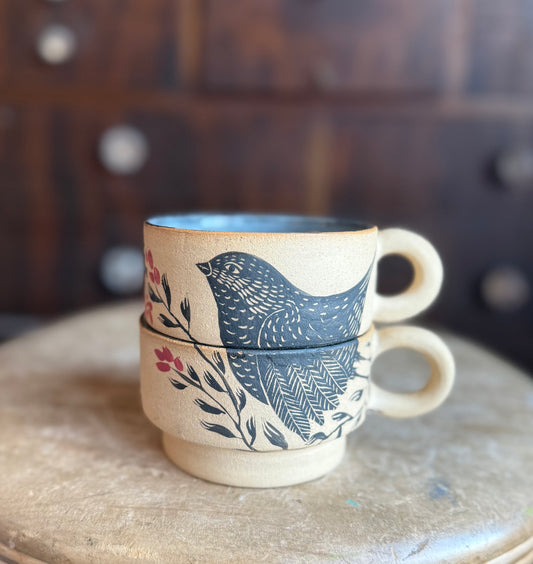 Stacking bird mugs