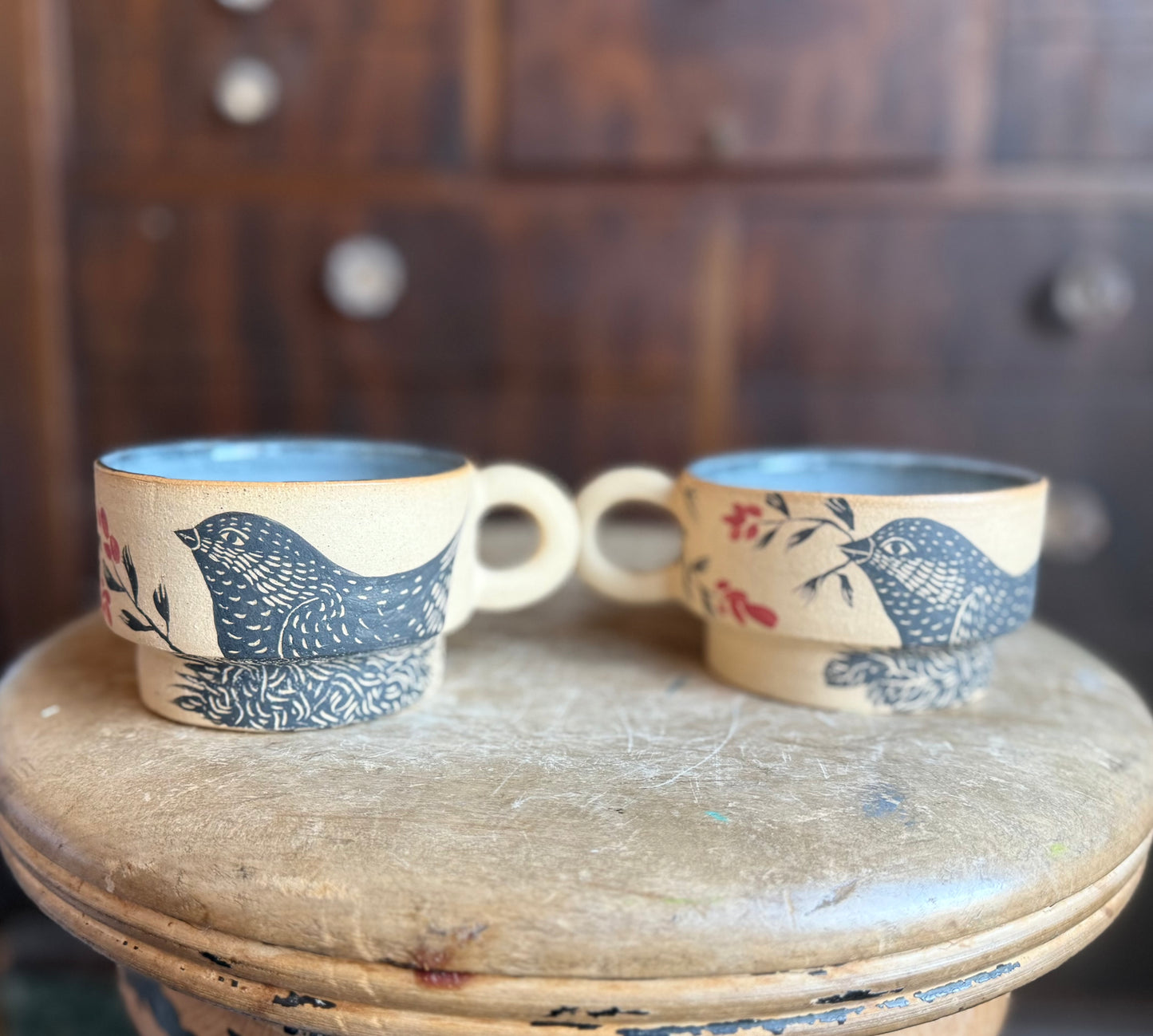 Stacking bird mugs