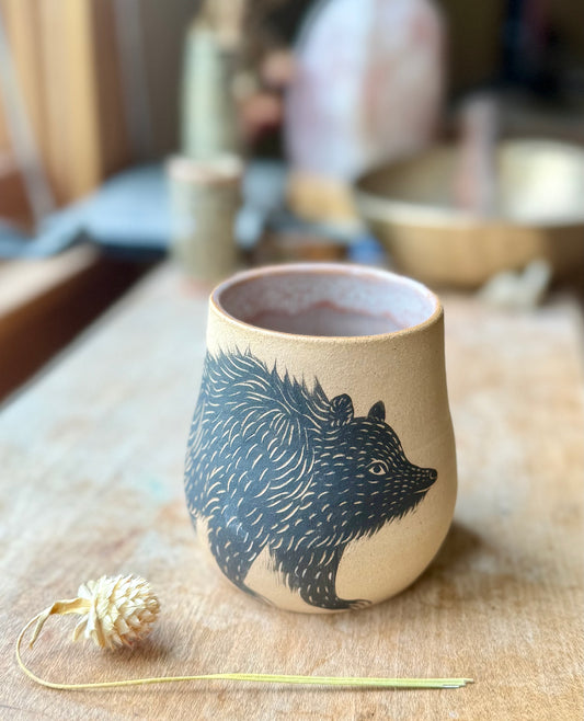 Favorite bear with pinky/blue interior glaze