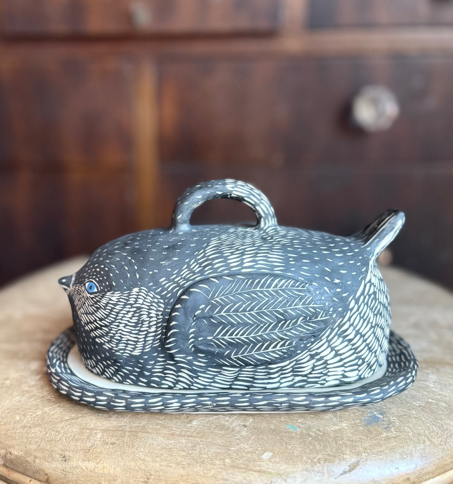 Chickadee butter dish