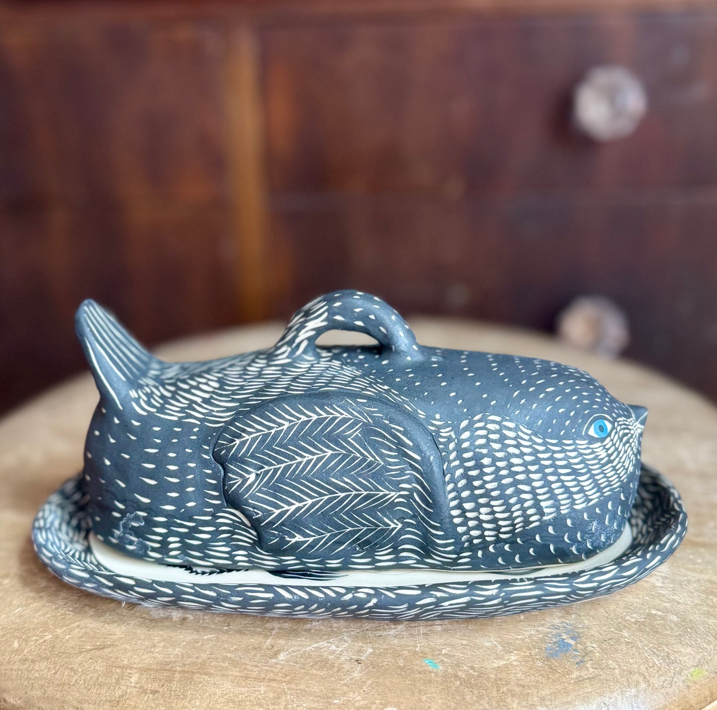Chickadee butter dish