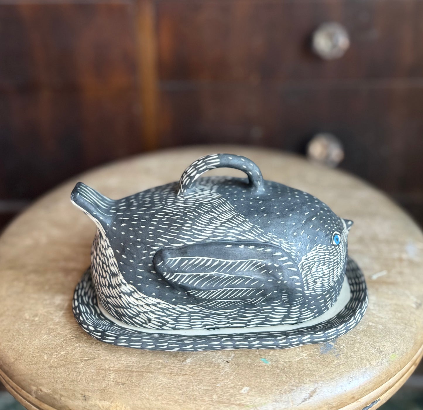 Chickadee butter dish