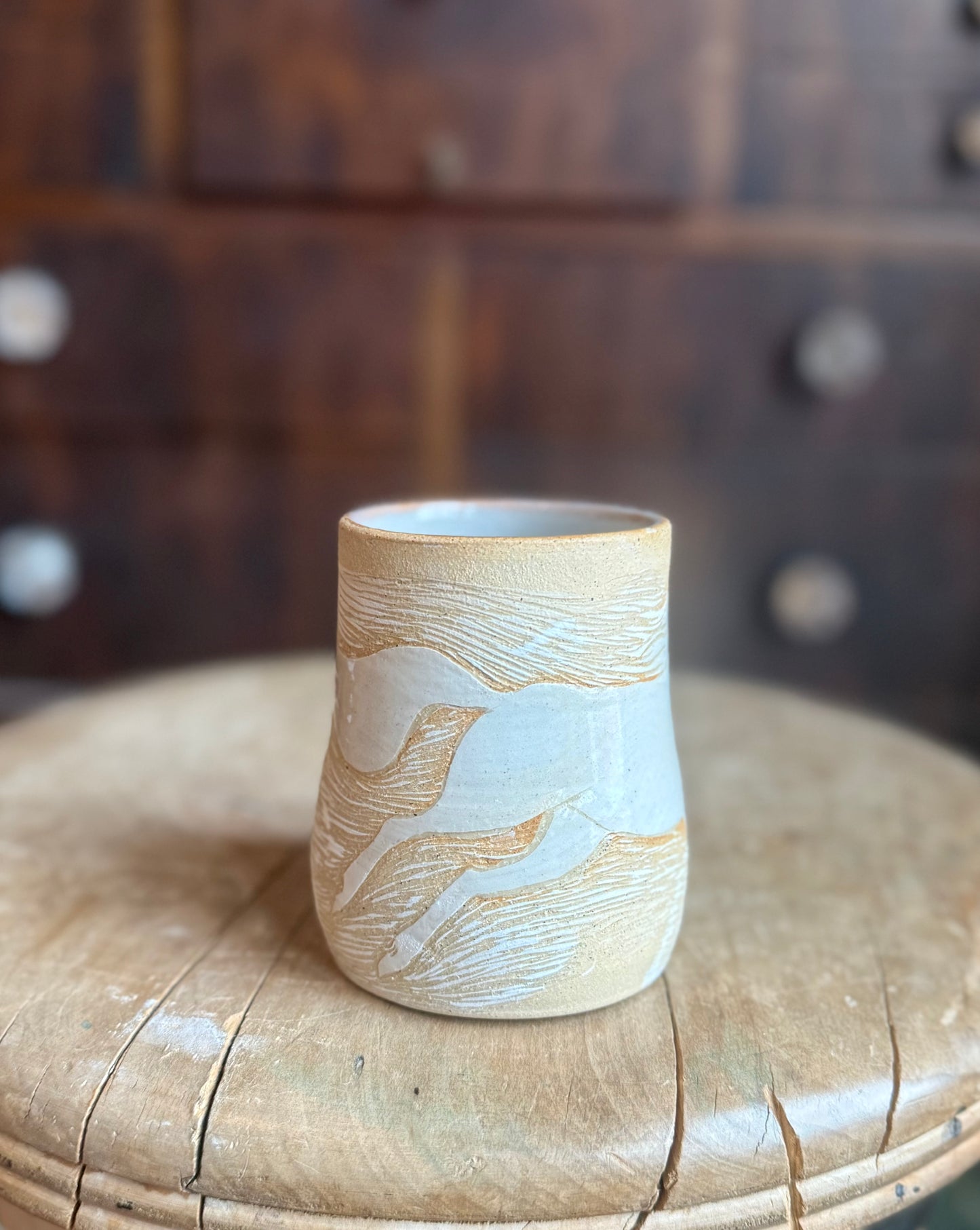 “Cloud dancer” runaway horse cup