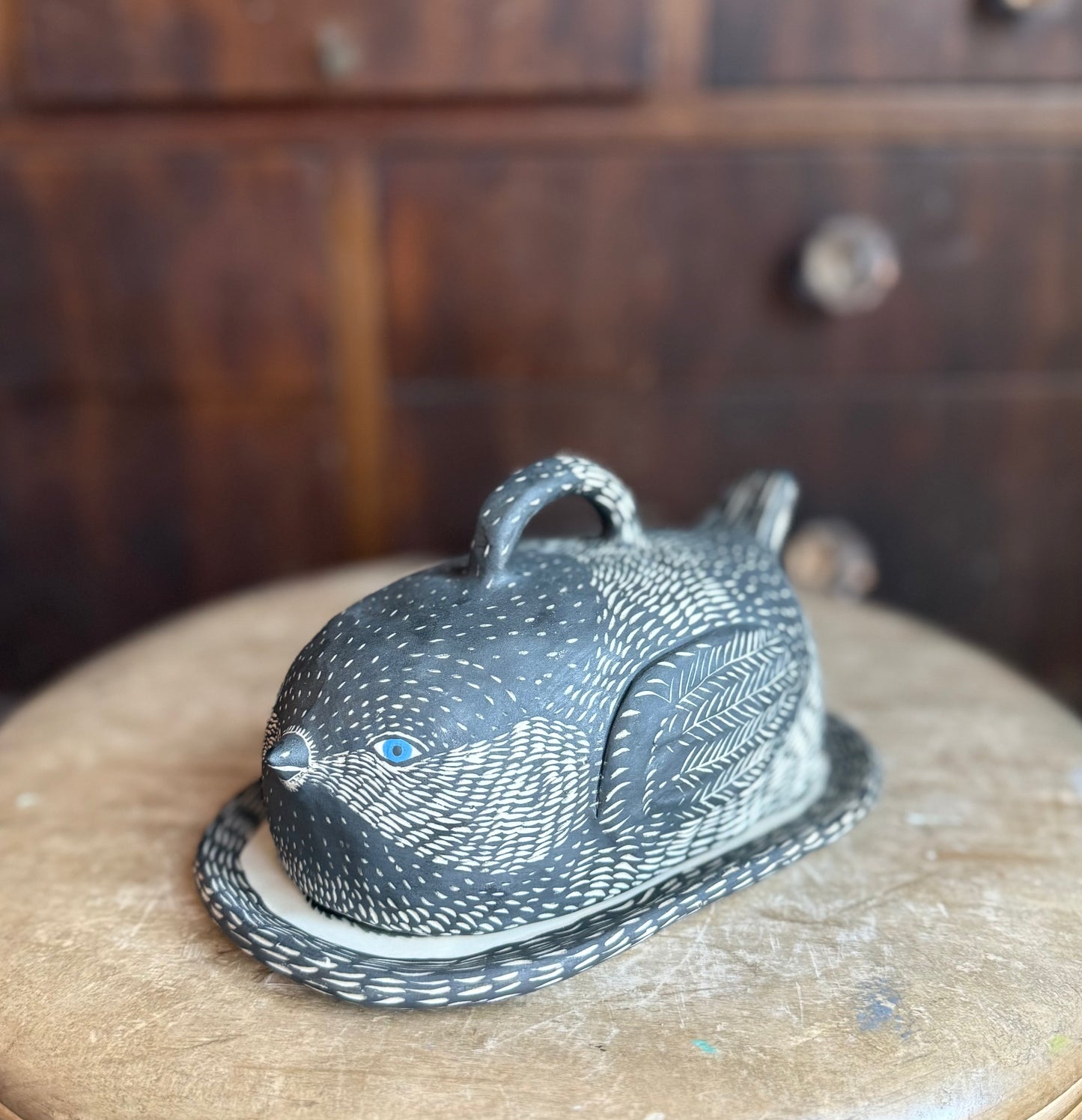 Chickadee butter dish