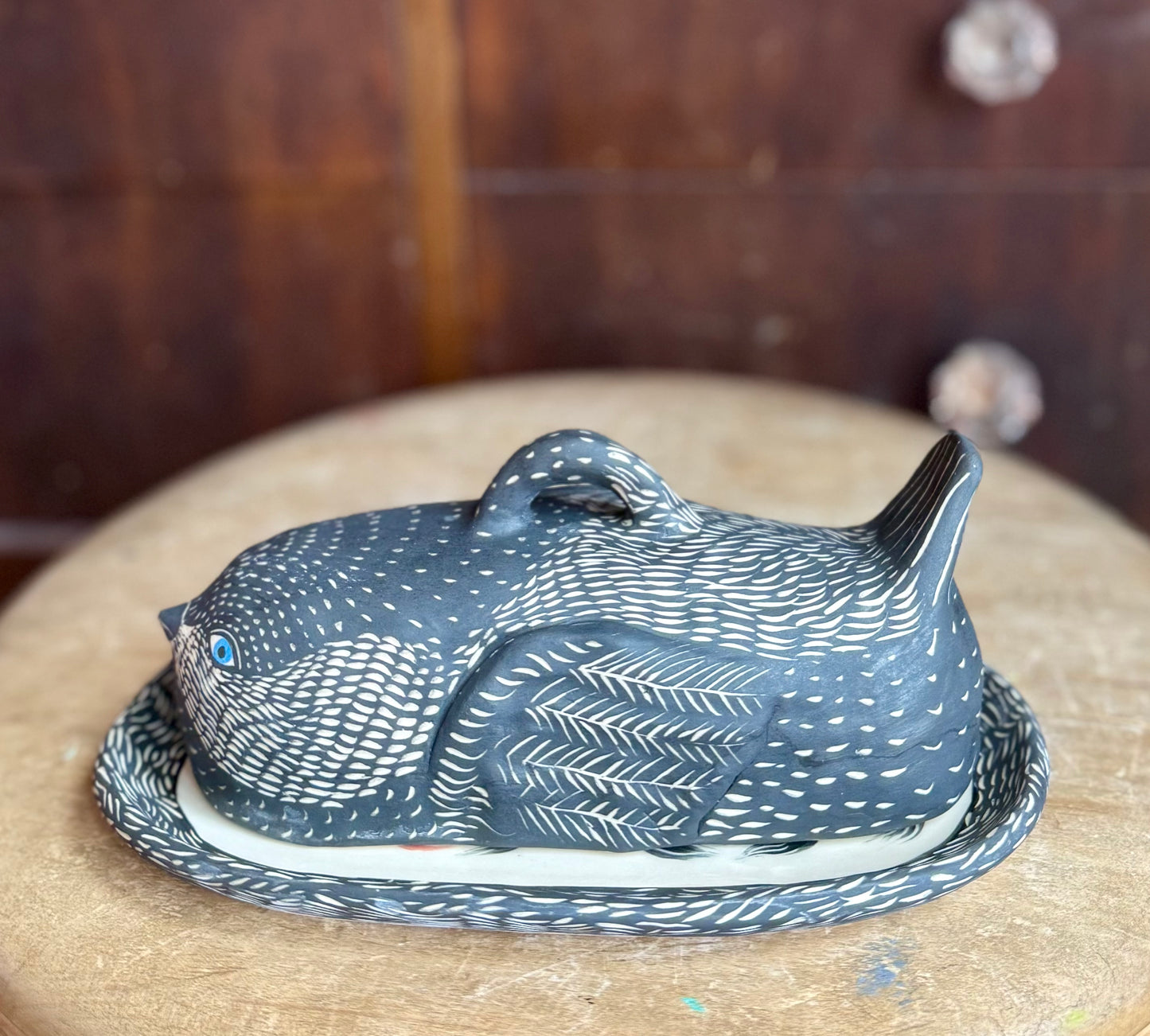 Chickadee butter dish