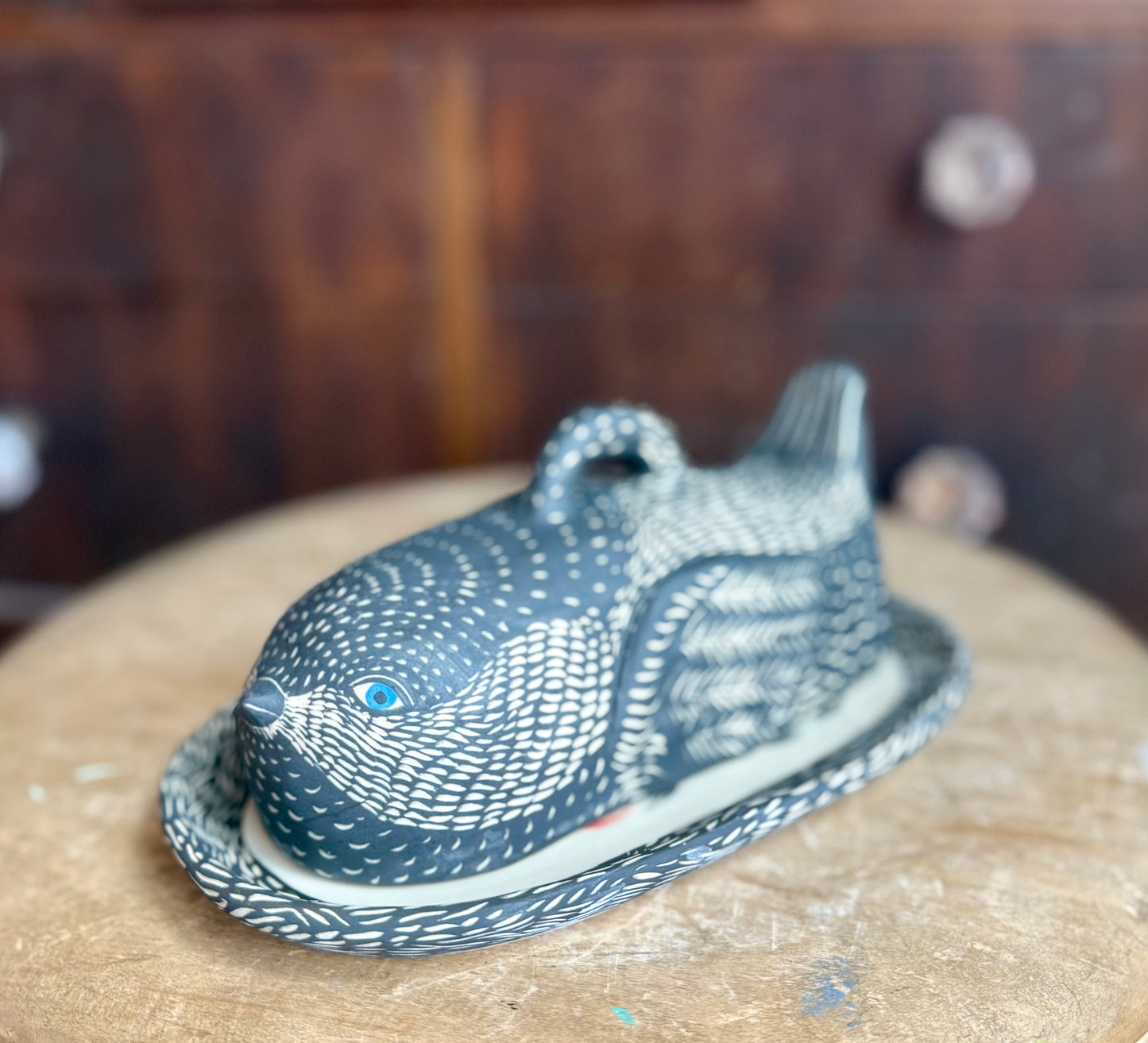 Chickadee butter dish