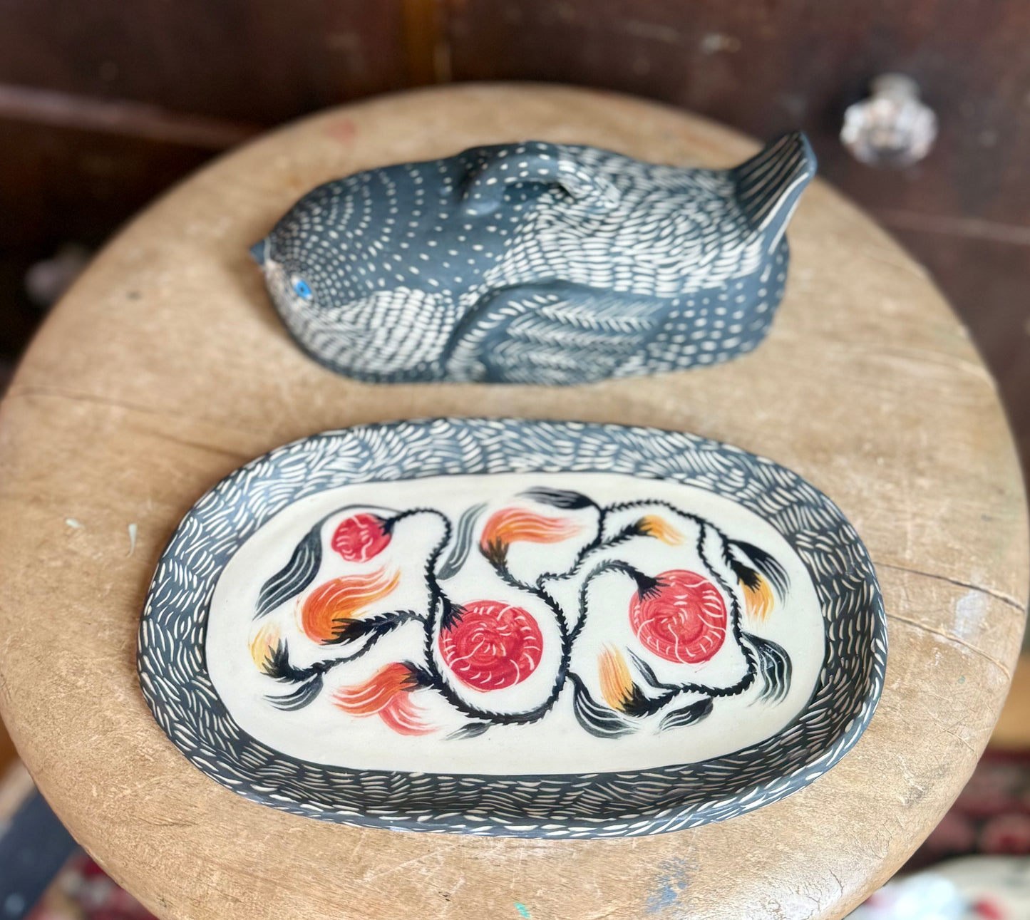 Chickadee butter dish