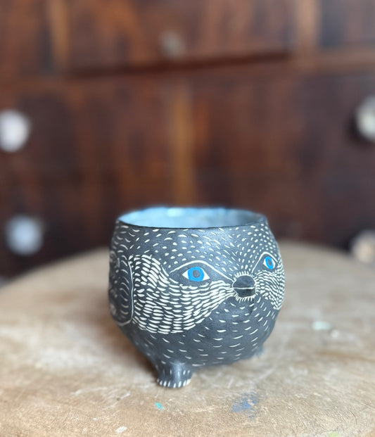 Bird creature mug (blue glaze interior)