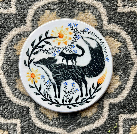 Small fox and cat wall tile